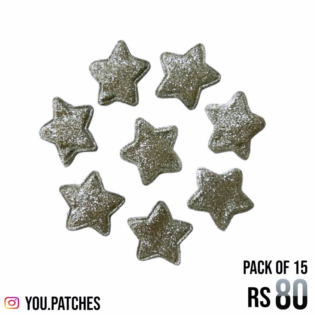 Silver Glittery Stars Patch (Pack of 15)