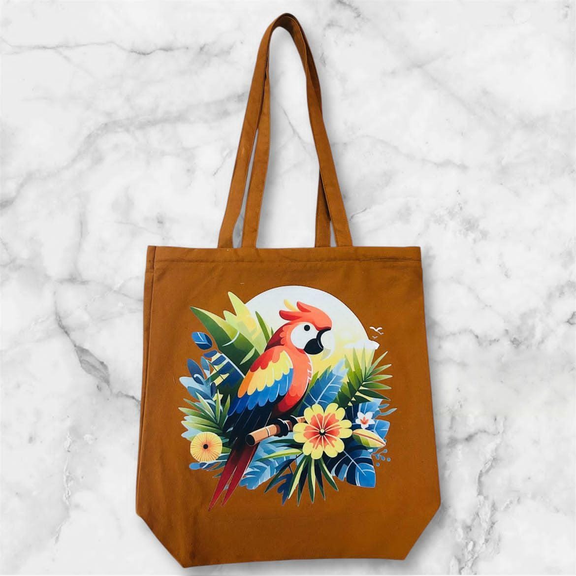 Cotton Parrot Tote Bag With Zip