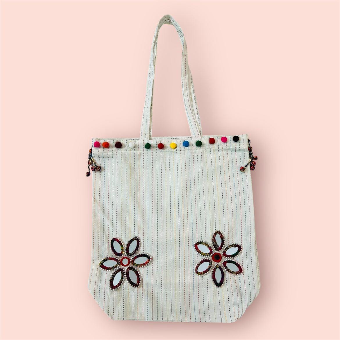Handwork Cotton Tote Bag With Zip