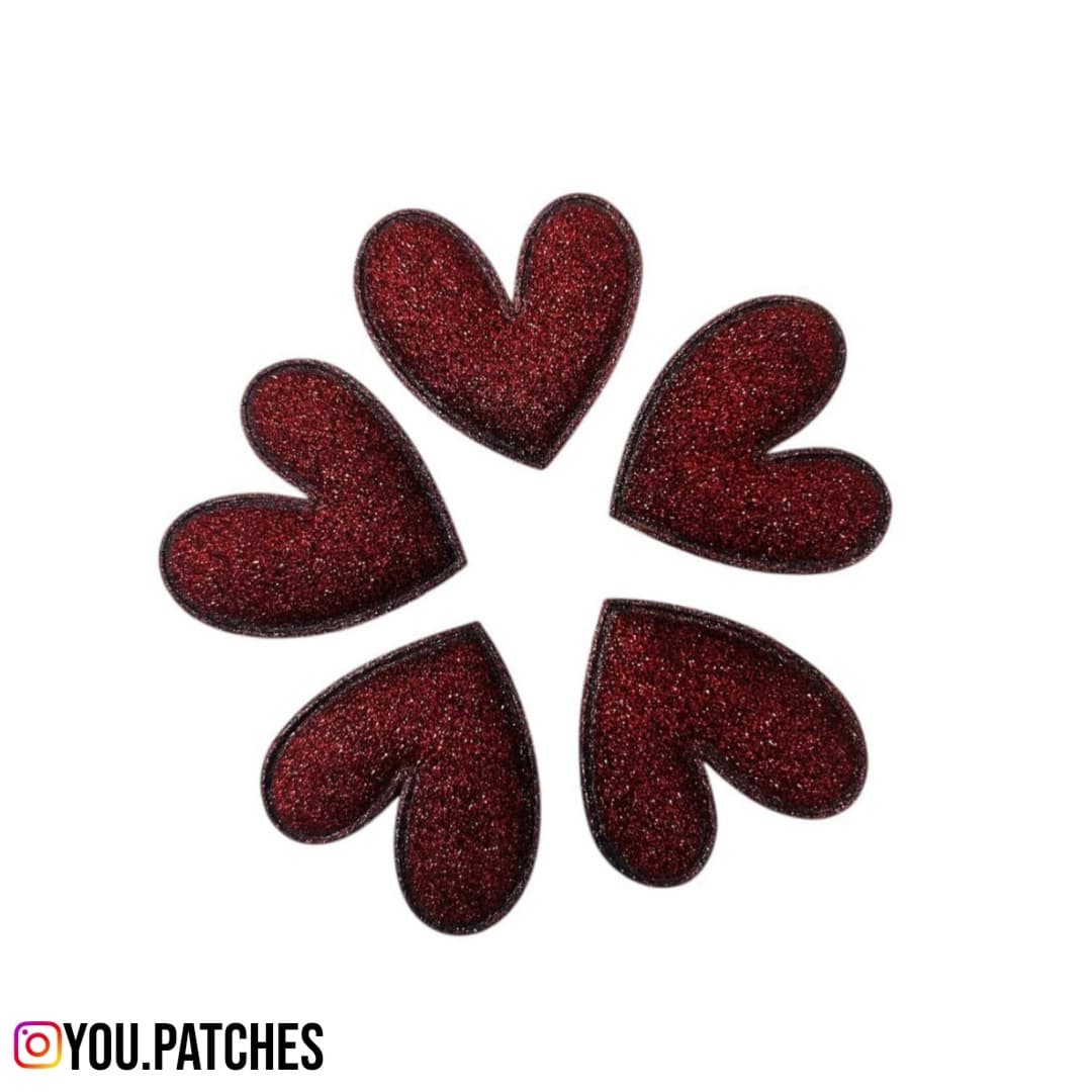 Maroon Glittery Hearts (Pack of 5)