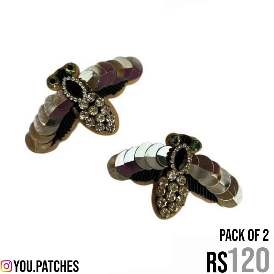 Embellished Black Bee Patch (Pack of 2)