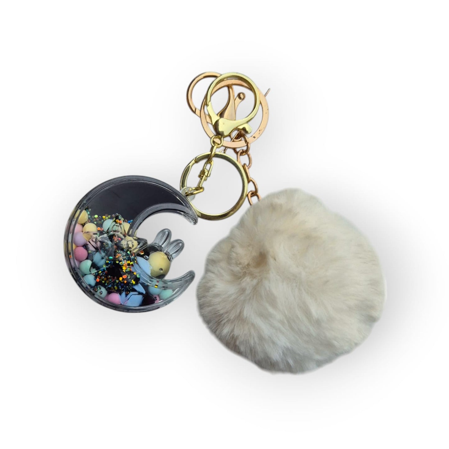 Crystal Liquid Moon Shaped Key Chain