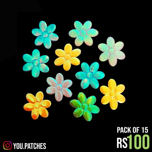 Shiny Multi-Shaded Flowers Patch (Pack of 15)