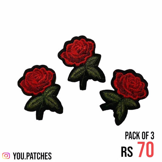 Stick On embroided Rose Patch (Pack of 3)