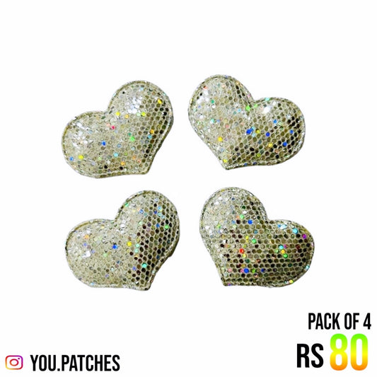 Silver Glittery foamic Heart Patch (Pack of 4)