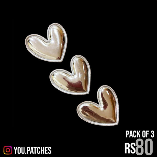 Silver Padded Hearts Patch (Pack of 3)