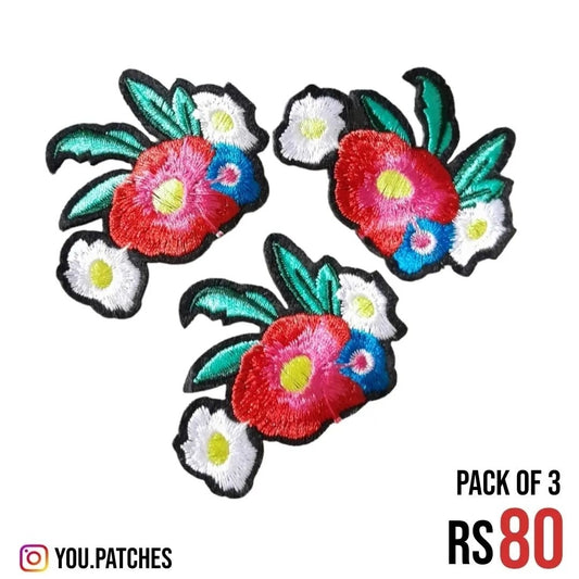 Stick on Embroided Flower Bail Patch (Pack of 3)