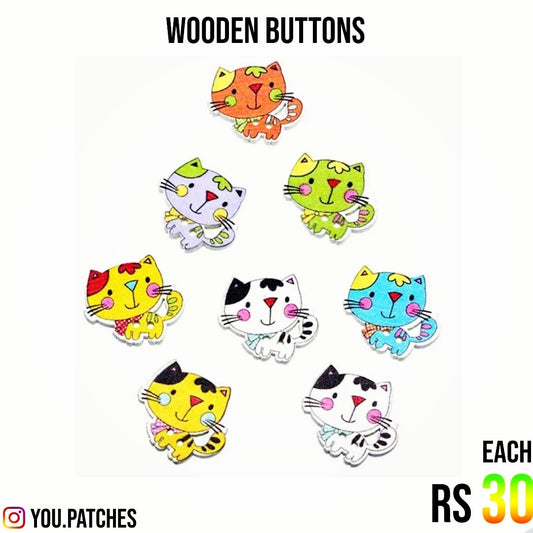 Wooden Cat Buttons