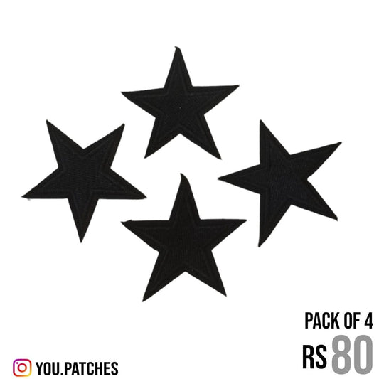 Stick on Embroided Black Stars (Pack of 4)