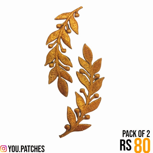 Stick on Embroided Golden Leaf Patch (Pack of 2)