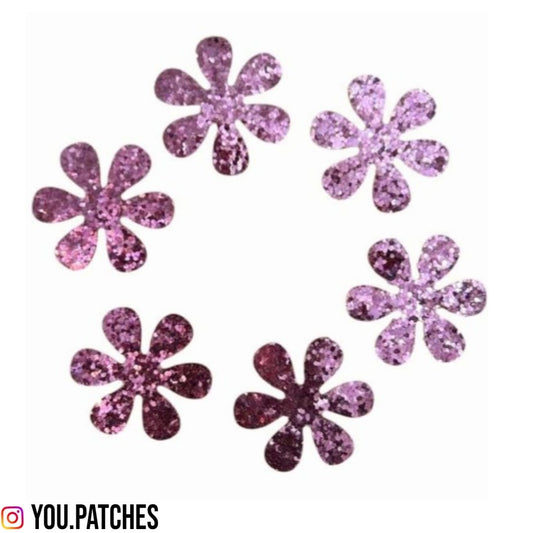 Glittery Purple Flowers Patch (Pack of 12)