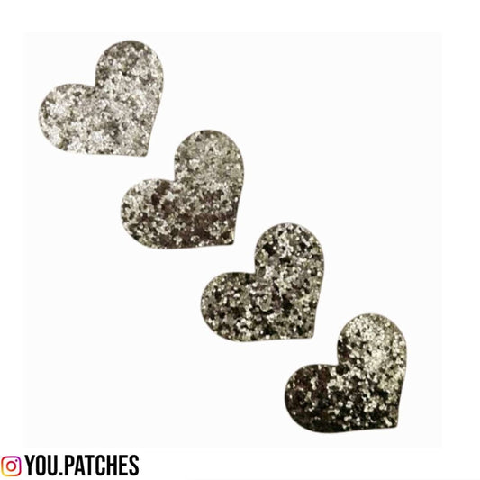 Glittery Silver Hearts (Pack of 4)