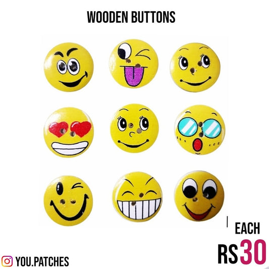 Wooden Emoji Buttons