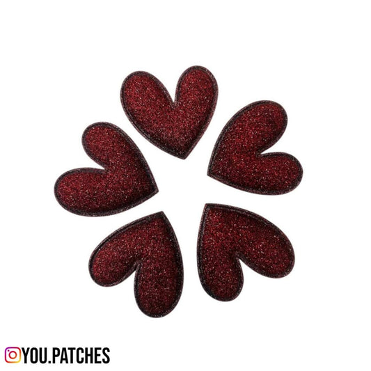 Maroon Glittery Hearts (Pack of 5)